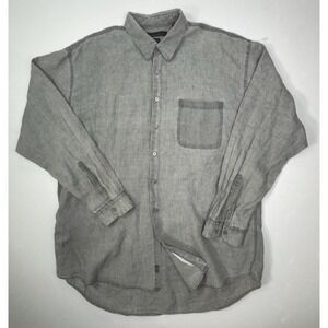 Metropolitan View Irish Linen Shirt Mens Large  Grey Band Collar Long Sleeve